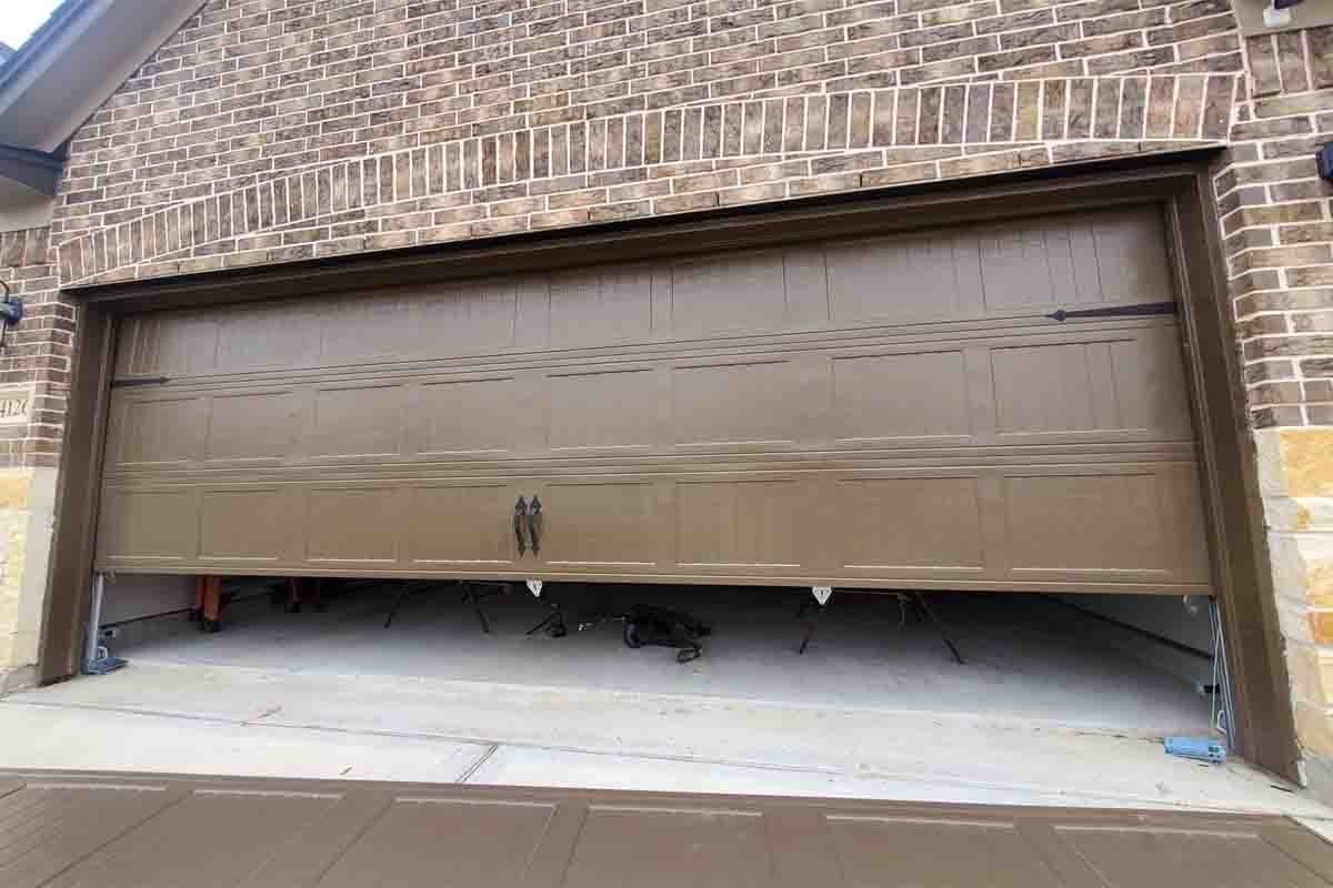 Replacement garage door panel stacked for delivery