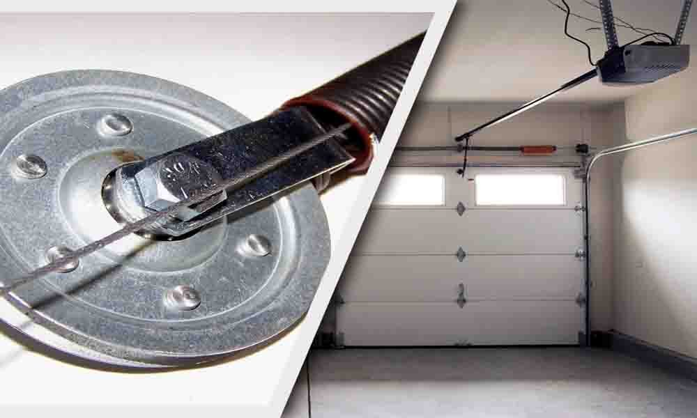 close up of garage door wheel realignment on track
