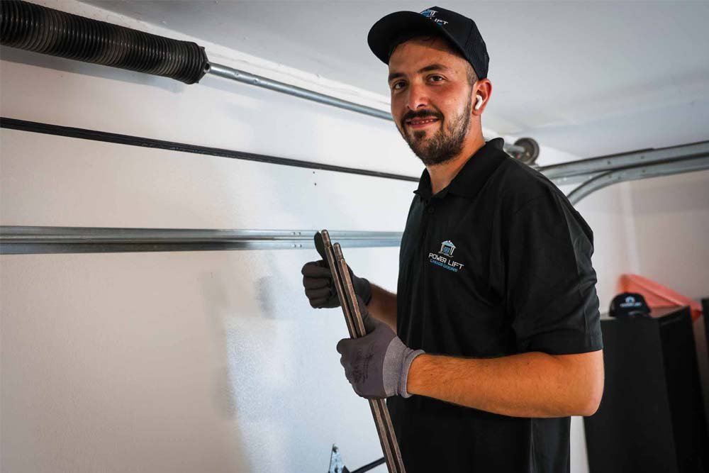 Modern roll-up garage door on a residential property.