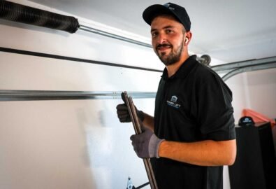 Smart garage door with mobile app control in a modern home